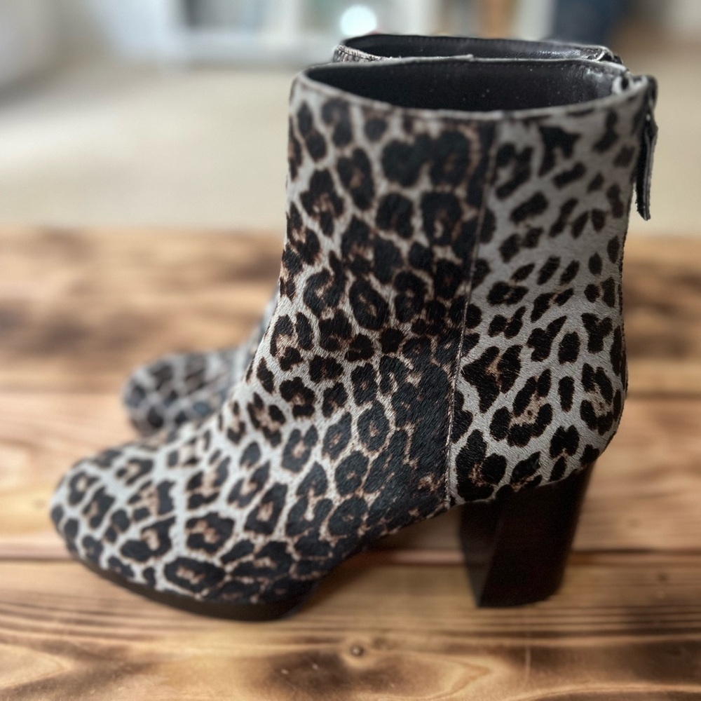 Sancturary Womens 8 Bold Fun Pointed Toe Zipper Leopard Heel Bootie Block Boots